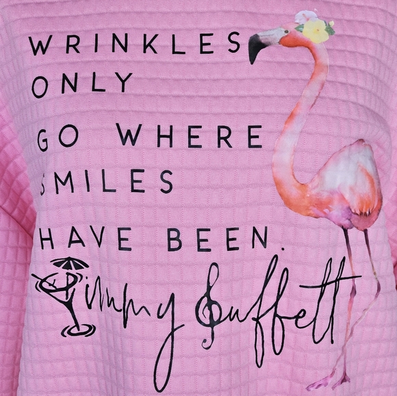 Quilted Crew Neck Jimmy Buffet quote Flamingo Pullover - Picture 3 of 6